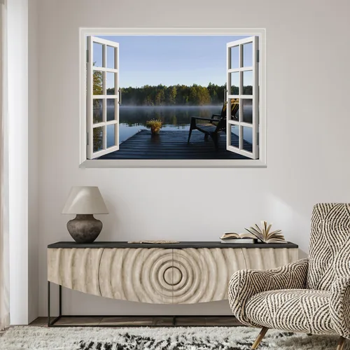 Miniatura 4 de Wall26 - Adhesivo para pared / Mural para pared, extraíble, diseño de río en un pueblo tranquilo, decoración para pared, vista creativa de ventana