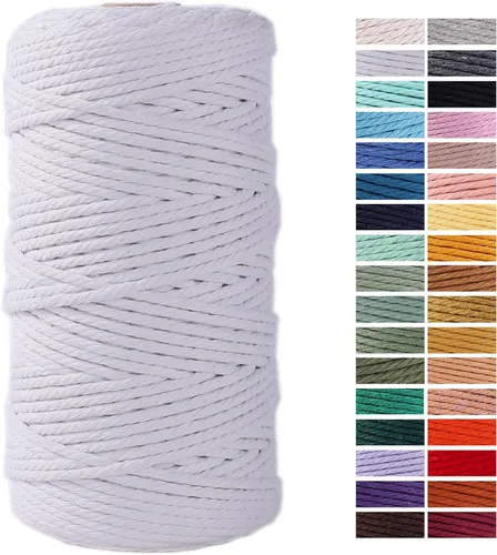 Miniatura 49 de Cuerda de Macramé Gris Claro 3mm x 109 Yardas, Cuerda de Algodón de Colores Cuerda para Manualidades Cuerda de Algodón Colorida para Colgar