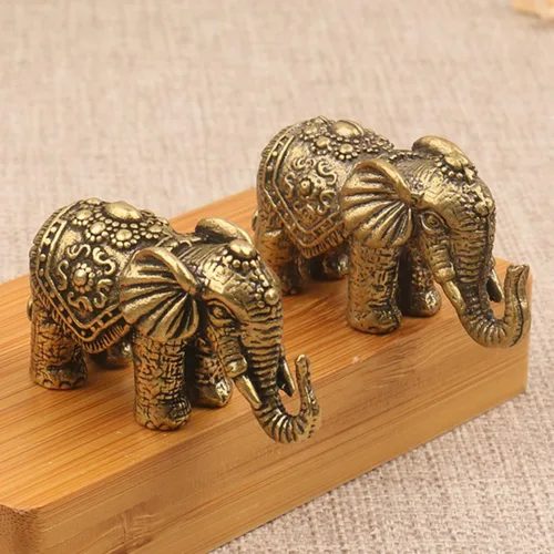 Miniatura 6 de Estatua de elefante en miniatura de latón macizo, figura decorativa de animales de latón, símbolo de buena suerte, regalo ideal de colección, 2.05 x