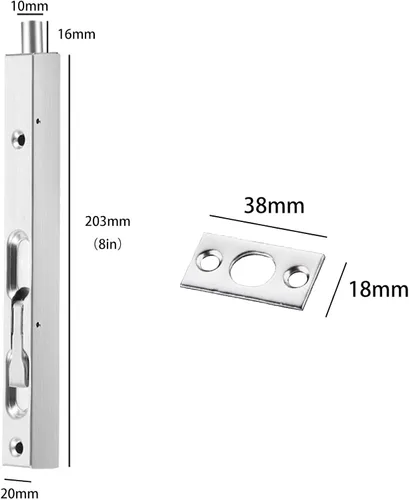 Miniatura 2 de Cerradura de puerta oculta, acero inoxidable 304 plateado 304 de 8 pulgadas de seguridad para puerta, cerradura de perno deslizante de puerta