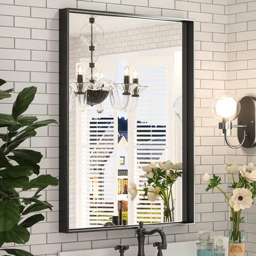 Miniatura 63 de Keonjinn - Espejo rectangular con marco negro para baño de 40 x 30 pulgadas, espejo de pared para sobre el lavabo, espejos de tocador de metal