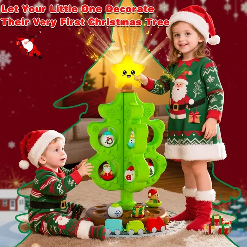 Miniatura 2 de Mi Primer Árbol de Navidad para Niños Pequeños, Juguete Decorativo Montessori Musical con Luces y Adornos, Mini Juego de Tren, Juguetes Roly Poly
