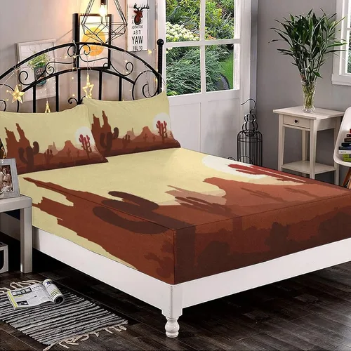 Miniatura 47 de Juego de sábanas decorativas tamaño individual XL, juego de sábanas bajeras con bolsillos profundos de cactus y 2 fundas de almohada