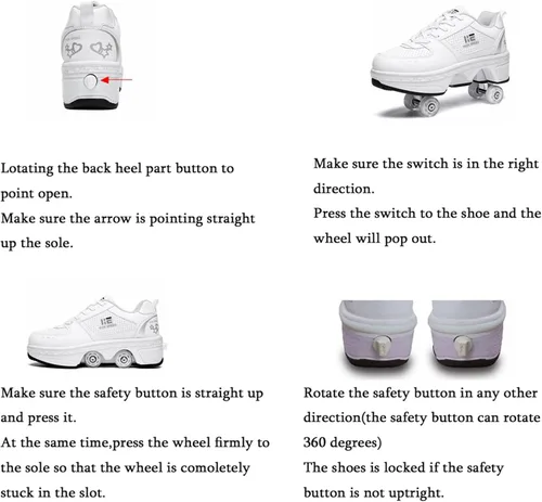 Miniatura 6 de Zapatos patines 2 en 1 con 4 ruedas retráctiles y zapatillas de deformación emergentes para deportes al aire libre y patinaje para niñas y niños