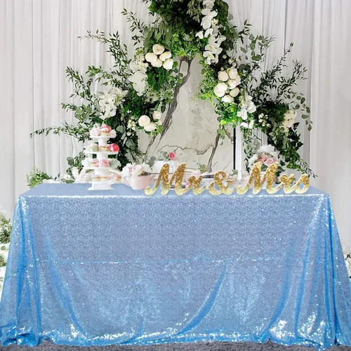 Miniatura 53 de ShiDianYi Mantel de lentejuelas color azul bebé, de 50 x 72 pulgadas, mantel rectangular de lentejuelas para decoración de boda - 200111E