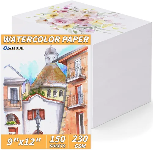 Bloc de papel de acuarela de algodón de 150 hojas - Papel de arte de 230 GSM - Papel de pintura y manualidades de 9 x 12 pulgadas, pinturas para