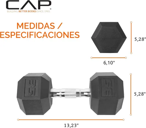 Miniatura 4 de CAP Barbell Peso de la mancuerna hexagonal recubierta, individual, 10-120 libras, múltiples opciones