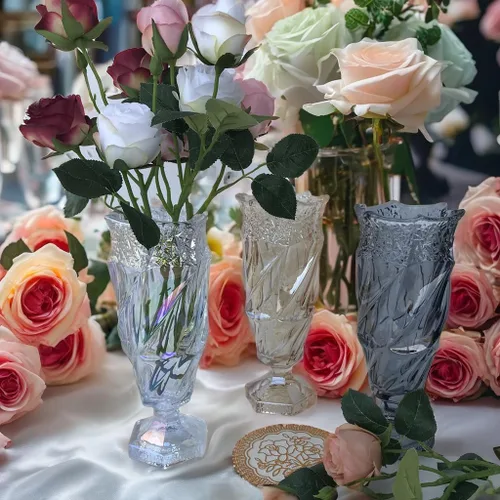 Miniatura 3 de Florero de cristal de 2.4 libras 9.5 pulgadas, estilo bohemio, para centros de mesa, boda, decoración del hogar florero de cristal (brillante)