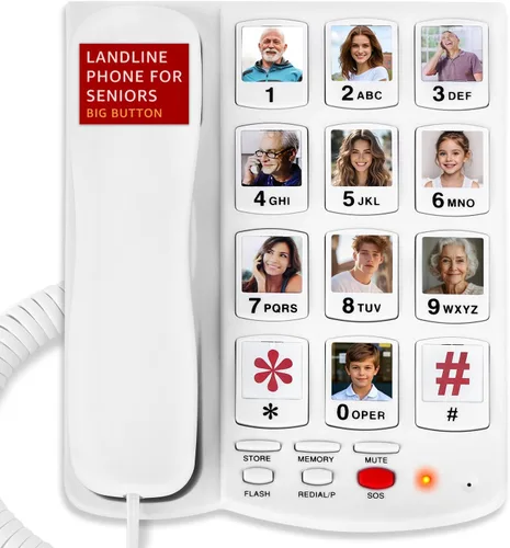 Miniatura 11 de Uvital Teléfono de botón grande para personas mayores, teléfono fijo con cable con 9 botones grandes de marcación de un solo toque, llamadas