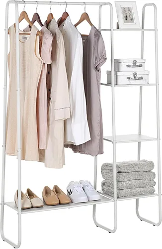 Miniatura 8 de SunnyPoint Perchero independiente de metal para ropa y accesorios, organizador de armario (BLANCO APAGADO)