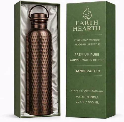 Miniatura 12 de Botella de agua de cobre puro de alta calidad de 32 onzas, diseño martillado, botella ayurvédica a prueba de fugas, hecha a mano, ecológica