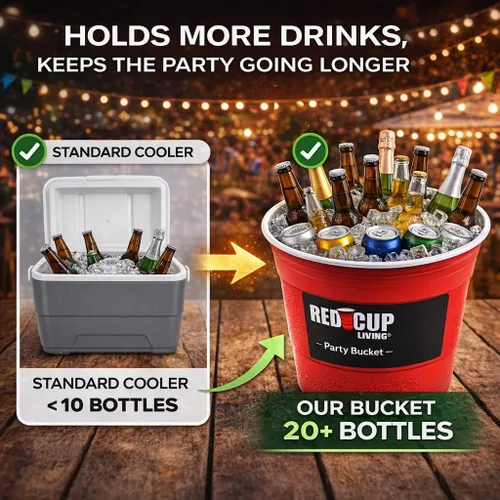 Miniatura 2 de Red Cup Living Cubo de hielo grande para fiestas, enfriador de bebidas aislado de 201 onzas para fiestas, bar y cocina, cerveza de plástico