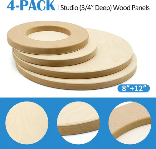Miniatura 5 de Falling in Art Kit de paneles de lona de madera de abedul redondos sin terminar, 4 paquetes de 2 tamaños de 8 pies y 12 pies, 3/4 pulgadas
