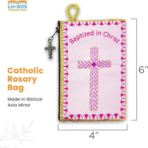 Miniatura 15 de Bolsa de rosario católico, estuche de rosario de bautismo para niños con números 6:24-26, versículo de la Biblia, 4 x 6 pulgadas, joyería y monedero
