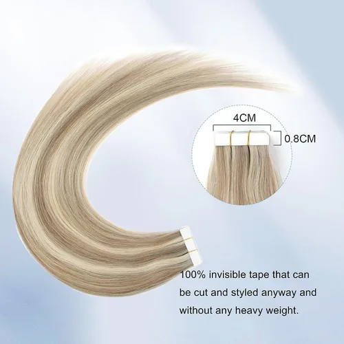 Miniatura 6 de Sixstarhair Extensiones de cabello con cinta adhesiva, color marrón claro, mezclado con rubio ceniza, sin costuras, lacio, 18 pulgadas, 1.76 onzas