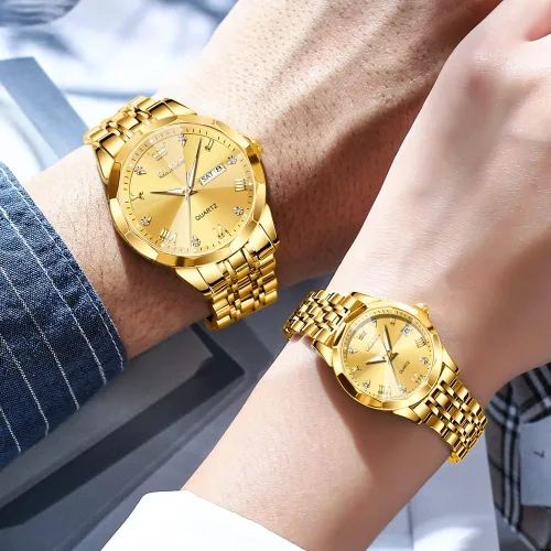 Miniatura 46 de OLEVS Reloj para parejas para él y ella, reloj analógico de cuarzo para hombres y mujeres, de acero inoxidable, impermeable, luminoso, fecha, reloj