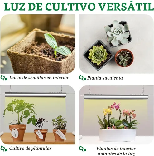 Miniatura 6 de SOLIGT Luces de Cultivo para Inicio de Semillas, Luces de Crecimiento LED de Espectro Completo de 2 Pies con 4 Niveles de Brillo y Temporizador
