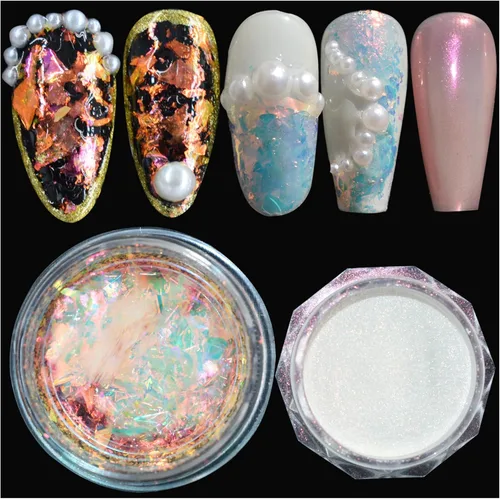 2 piezas de polvo de uñas de ópalo cromado holográfico luz de luna para arte de uñas con purpurina | Paquete de 2 uñas cromadas en polvo de ópalo