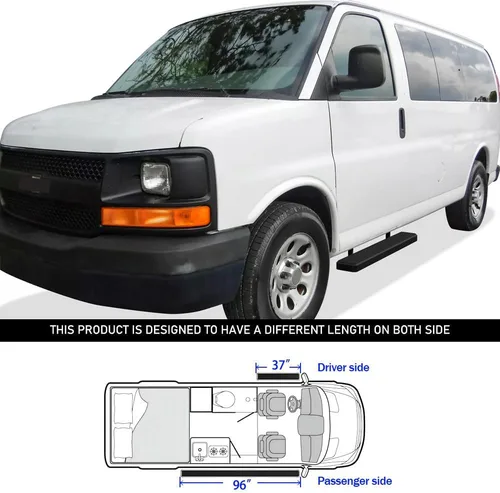 Miniatura 21 de APS Estribos de 6 pulgadas, color negro mate, compatibles con Chevy Express GMC Savana 1500 2500 3500 2003-2026 Van de tamaño completo de 3 puertas