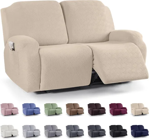Miniatura 48 de KinCam Fundas para sillón reclinable, fundas elásticas para sillas reclinables, fundas para sofá reclinable de jacquard a rayas, protectores