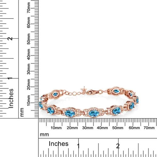 Miniatura 88 de Gem Stone King 18K Rose Gold Plated Silver Oval Gemstone Birthstone Tennis Bracelet For Women Oval 6X4MM 7 Inch With 1 Inch Extender Fine