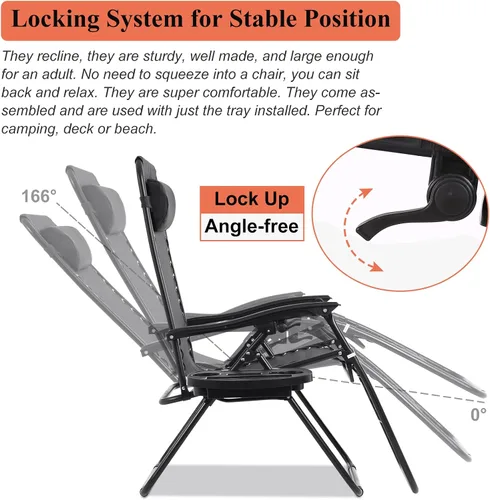 Miniatura 6 de Silla de gravedad cero plegable, silla de césped, silla reclinable ajustable para acampar con bandejas para almohada y soporte para tazas, silla