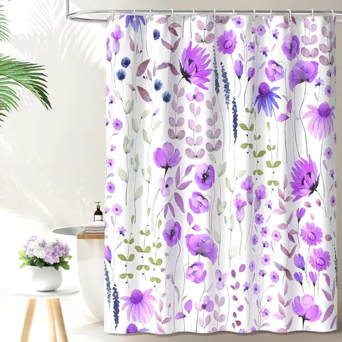 Miniatura 10 de QiyI Cortina de ducha con diseño floral de acuarela, flores y hojas, primavera, decoración del hogar, lavable a máquina, juego de cortina de ducha