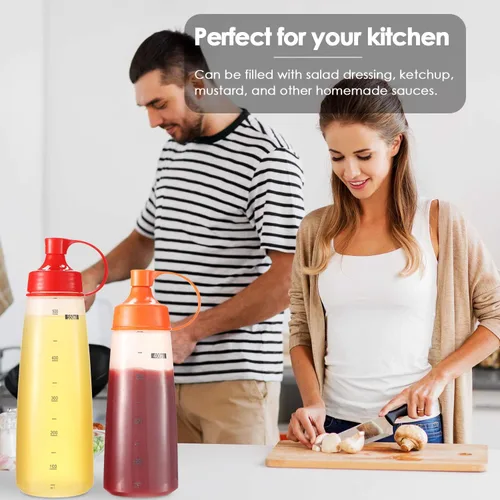 Miniatura 6 de Botellas de plástico para condimentos para salsas de boca ancha, dispensador de botellas para aderezo de ensalada, aceite de cocina, salsa