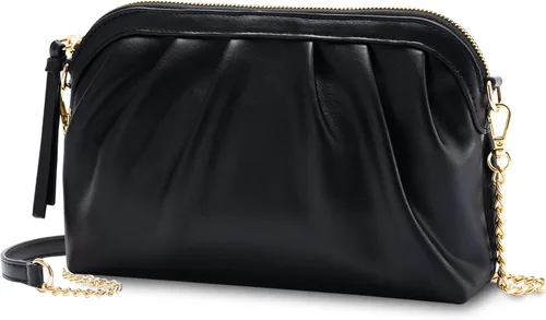 VASCHY Bolso de mano para mujer, de cuero vegano fruncido, pequeño, formal, de noche, bolso cruzado al hombro, boda, fiesta