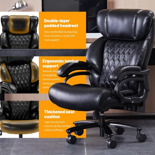 Miniatura 6 de Silla de oficina grande y resistente de 600 libras, silla de escritorio ergonómica para computadora, silla de cuero con respaldo alto con soporte
