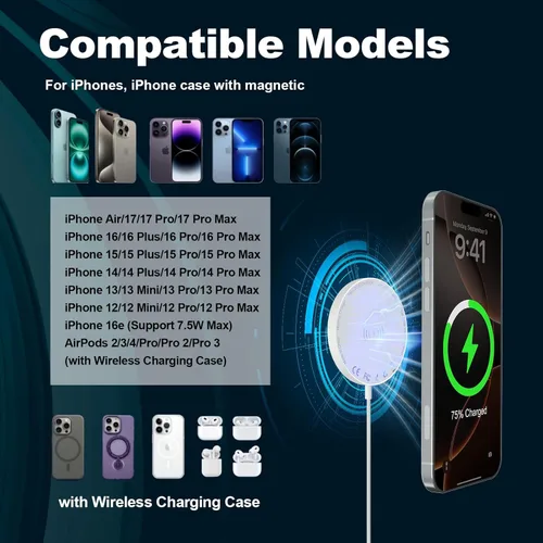 Miniatura 3 de [Apple MFi Certified] Apple MagSafe Charger 15W Magnetic Wireless Charger iPhone Wireless Charging Pad 6ft Magnetic Charger for iPhone 17 16 15 14