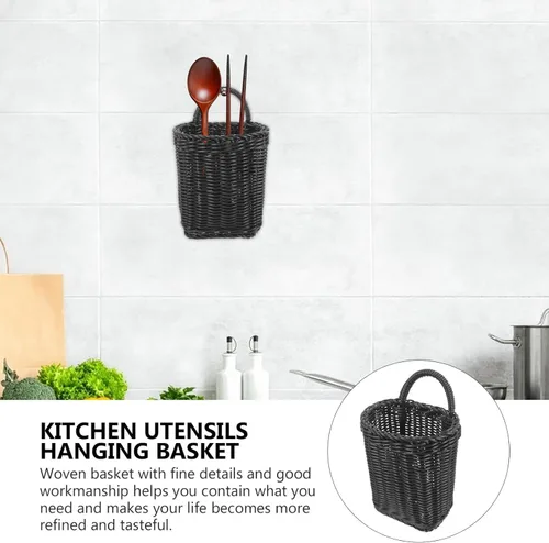 Miniatura 7 de Cabilock Organizador de cesta tejida para colgar en la pared para cocina y baño, mango decorativo de imitación de ratán para plantas, frutas