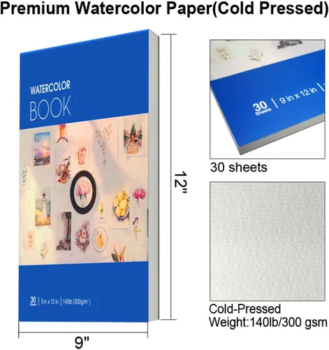 Miniatura 2 de RGBMIX 30 hojas de papel de acuarela de 9 x 12 pulgadas, 140 libras/300 gsm, páginas sin deshilachar, papel de color de agua, papel de prensa