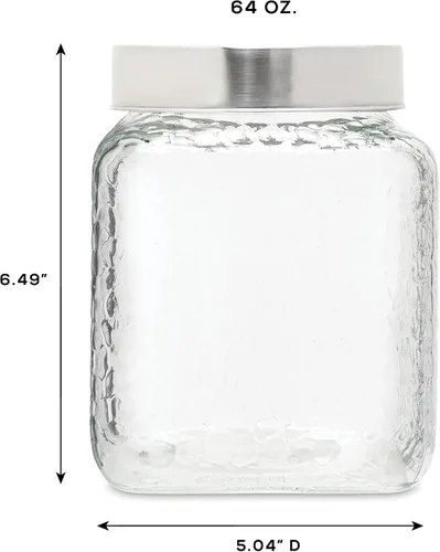 Miniatura 4 de Style Setter Juego de recipientes cuadrados de vidrio de 3 piezas en 43, 64 y 75 onzas, diseño retro elegante con tapas herméticas de acero