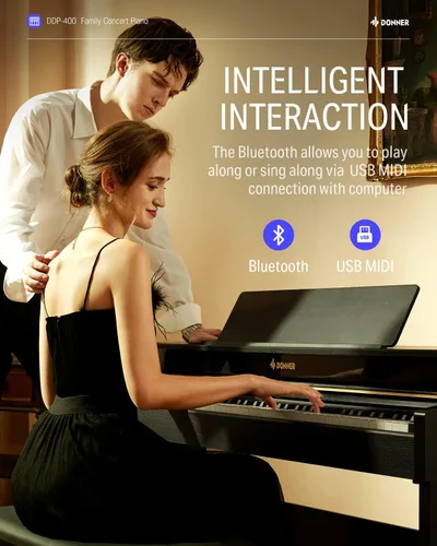 Miniatura 8 de Donner 88 teclas con teclado ponderado, piano vertical premium para principiantes a profesionales, teclado eléctrico de tamaño completo