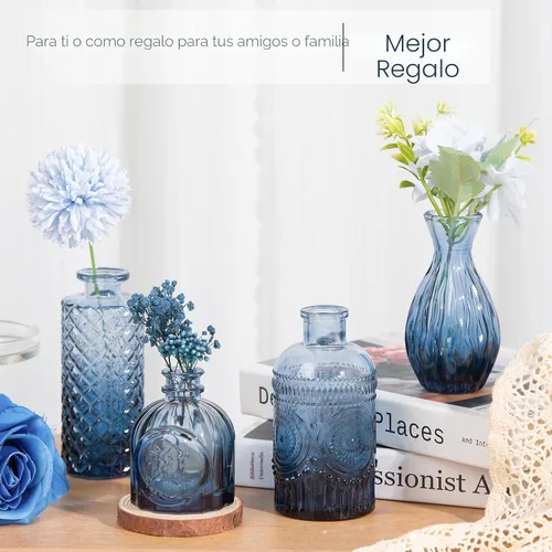 Miniatura 7 de TBWIND 12 piezas de jarrones de vidrio azul para brotes, jarrones pequeños para flores, perfectos para centros de mesa en fiestas, baby showers