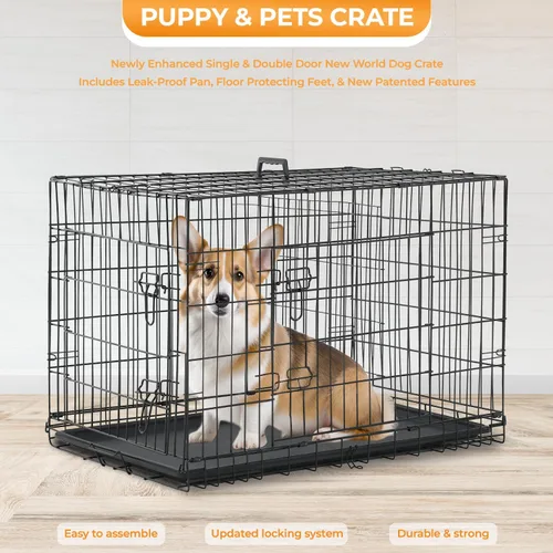 Miniatura 4 de PayLessHere Jaula grande para perros medianos y grandes, jaula de metal para perros de doble puerta, plegable, para interiores y exteriores