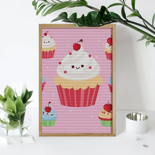 Miniatura 4 de Kits de pintura de diamantes para adultos, lindos cupcakes de taladro completo, pinturas de puntos de diamante, kits de arte de diamantes 5D