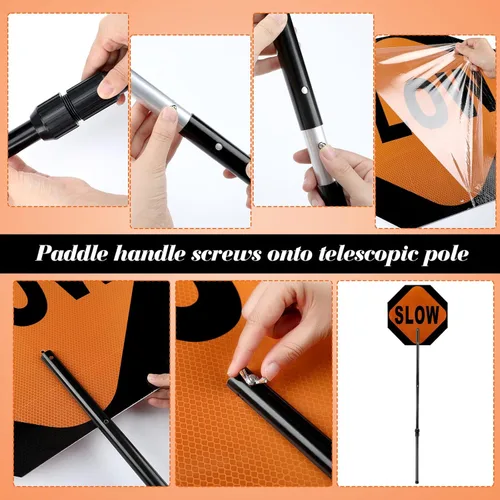 Miniatura 3 de Kanayu 1 Uds. 18 x 18 pulgadas doble cara Stop/Slow Paddle Señales Reflectantes de parada lenta Señal de Señal Lenta con poste telescópico Paddle