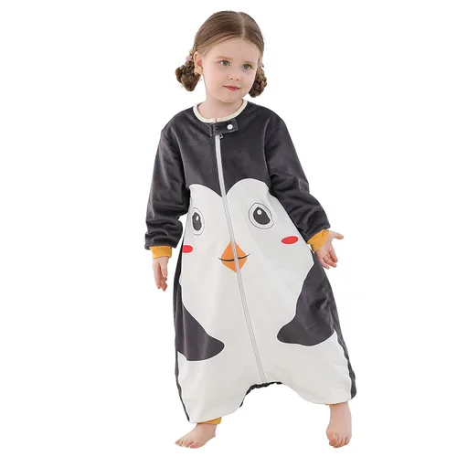 MICHLEY Saco de dormir para bebé, manga larga con pies, manta de invierno para niños y niñas, pingüino, 1-3 años