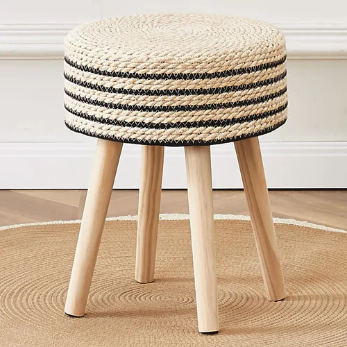 Cpintltr Taburete otomano redondo de hierba marina natural, puf otomano con patas de madera maciza, reposapiés de jacinto tejido a mano, taburete