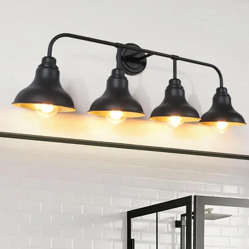 Miniatura 9 de Lámparas de tocador de baño de granja de 25 pulgadas, lámparas de baño de 3 luces sobre espejo, apliques rústicos de pared con pantalla de metal