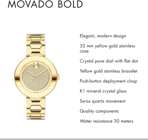 Miniatura 2 de Movado Reloj para mujer con barra en T y esfera plana de cristal, color dorado (modelo 3600492)