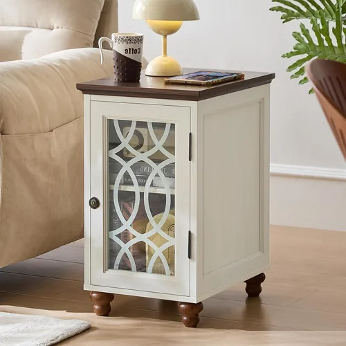 Miniatura 4 de Joaxswe Mesa auxiliar estrecha con puerta de cristal, mesita de noche de 18 x 14 pulgadas con estante ajustable, organizador de gabinete