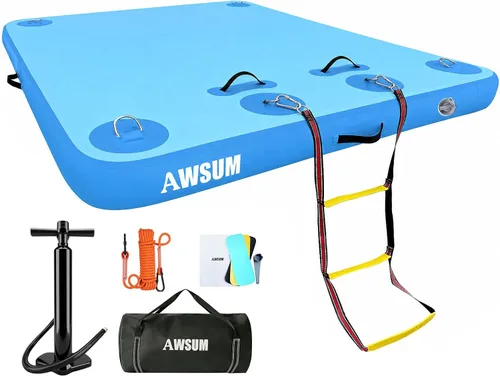 Miniatura 8 de AWSUM Muelle Flotante Inflable Plataforma de Aire Muelle Flotante Isla Balsa con Superficie Antideslizante para Piscina, Playa, Océano
