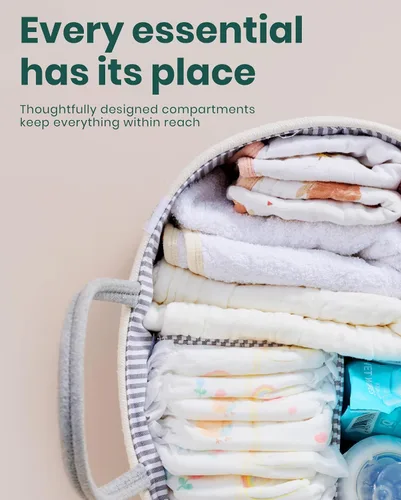 Miniatura 5 de KiddyCare Organizador de Cestas de Pañales Tejido, Cesta de Bebé Portátil Multifuncional Grande Gris con Asa, Regalo de Bebé para Guardería