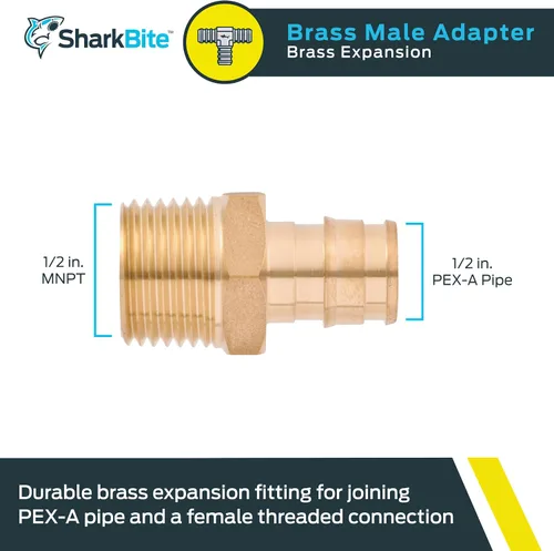 Miniatura 2 de SharkBite Adaptador MNPT de expansión de 1/2 x 1/2 pulgada para tubería PEX-A, accesorios de plomería de latón, adaptador NPT macho para tubería