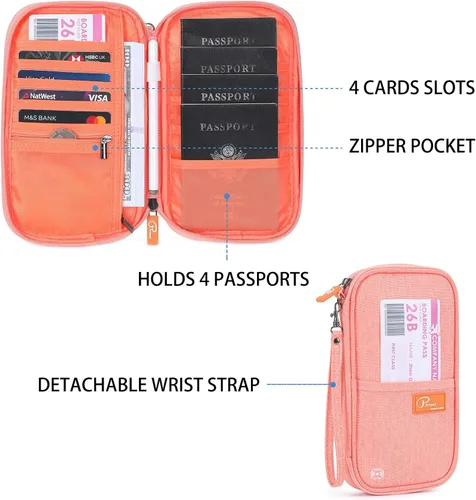 Miniatura 35 de VanFn Cartera RFID para pasaporte de viaje, soporte para pasaporte familiar, organizador de documentos de viaje serie P.Travel (nailon, gris)