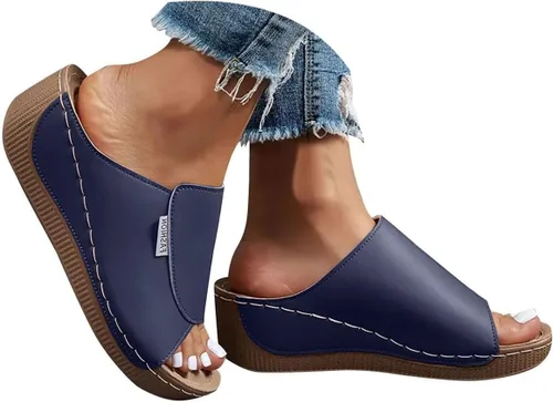 Miniatura 12 de Sandalias de cuña para mujer, puntera abierta, soporte de arco, calzado ortopédico para caminar, zapatos elegantes de suela suave sin cordones Blanco