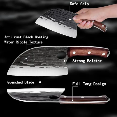 Miniatura 4 de ROCOCO Cuchillo de chef serbio de 6.5 pulgadas, cuchillo de carnicero japonés de espiga completa para deshuesar, cortar, cuchillo vikingo con funda